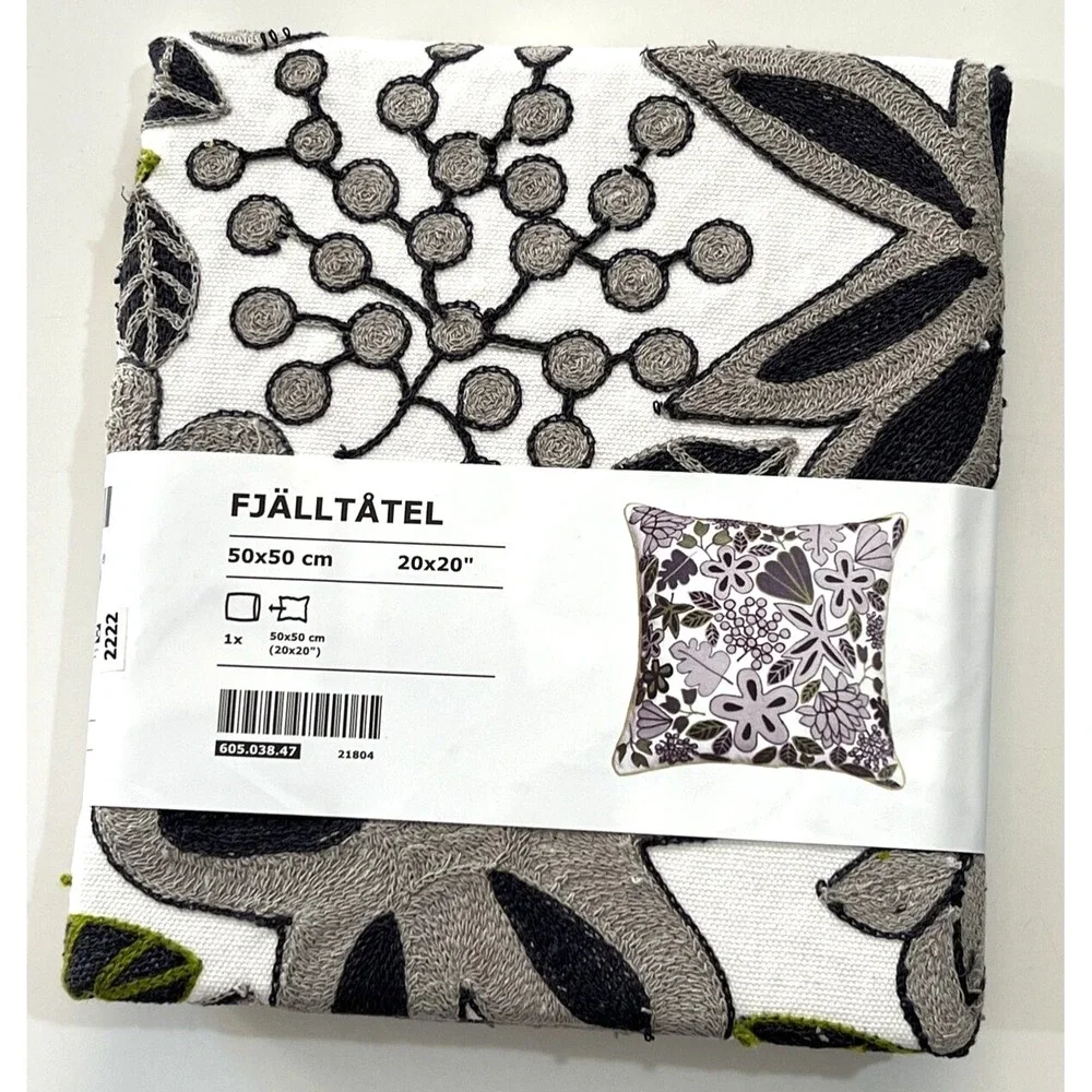 IKEA FJALLTATEL Cushion Cover Floral Pattern/gray 20x20